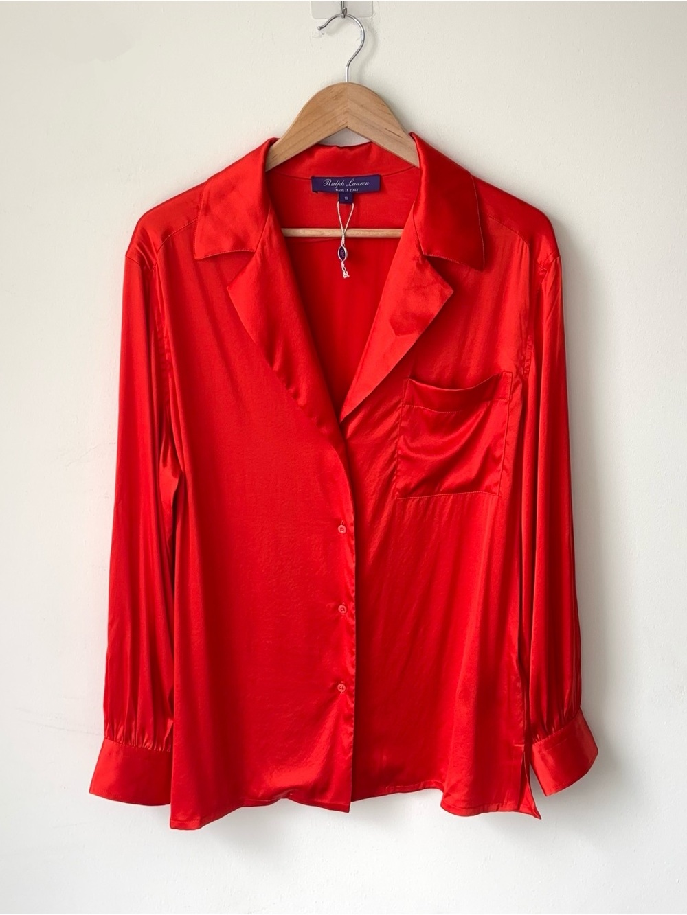 Ralph Lauren Purple Label Roslin Silk Satin Shirt Sz 10 Washed Charmeuse Stretch